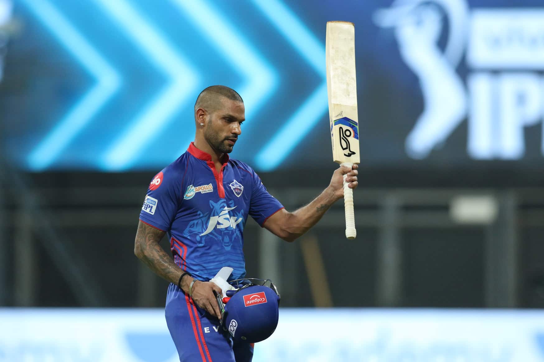 Delhi Capitals opener Shikhar Dhawan after completing a fifty against Punjab Kings in the IPL 2021 match in Mumbai. (Photo: IPL)