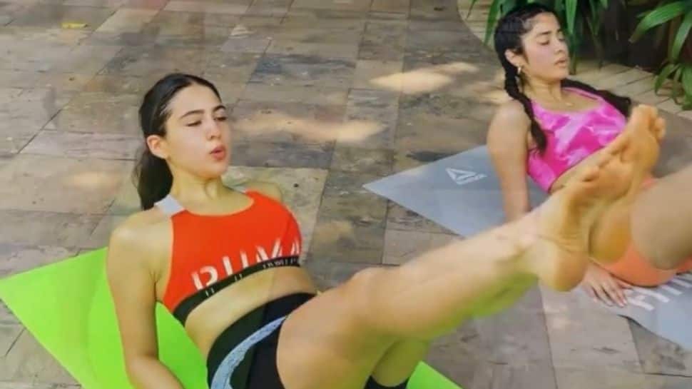 Janhvi Kapoor and Sara Ali Khan are workout buddies and fans can&#039;t take eyes off those washboard abs - Watch