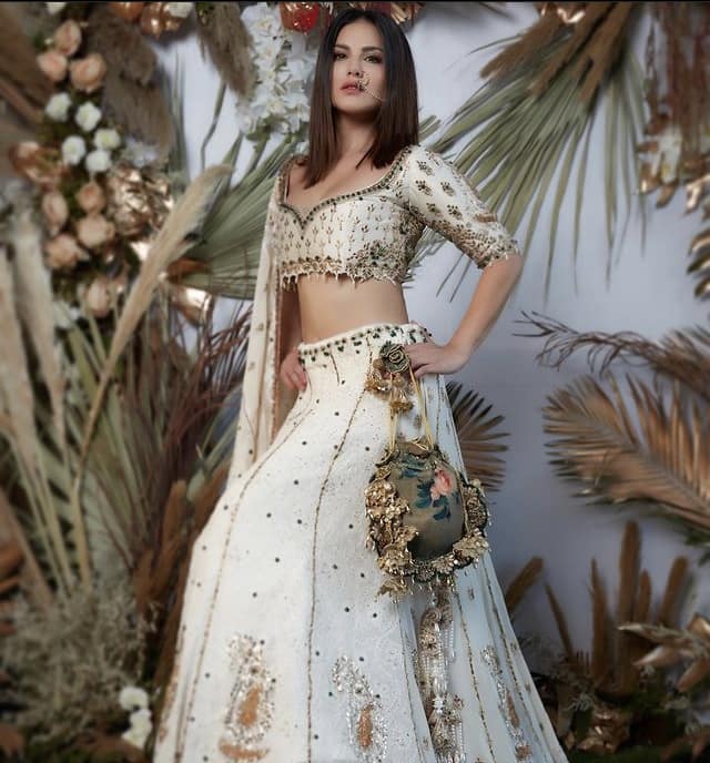 Sunny stuns in a white lehenga