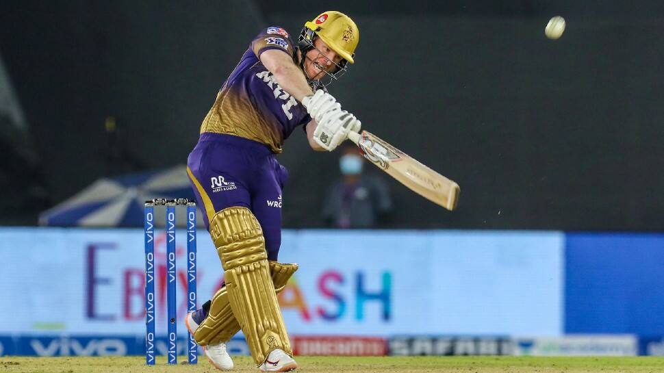 Kolkata Knight Riders captain Eoin Morgan en route to scoring an unbeaten 47 against Punjab Kings at the Narendra Modi Stadium in Ahmedabad. (Photo: PTI)