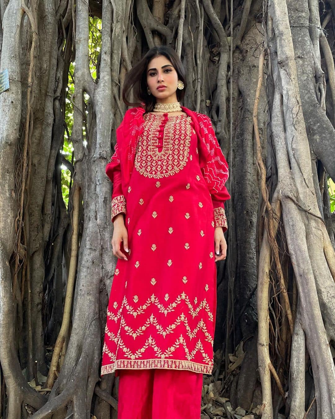 Mouni looks ravishing in  red salwar and pants