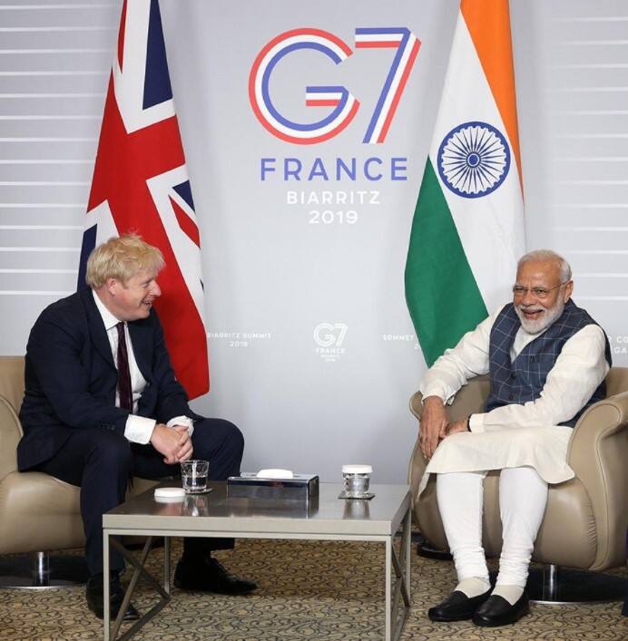 Narendra Modi and Boris Johnson during G7 Summit in 2019 Narendra Modi and Boris Johnson during G7 Summit in 2019