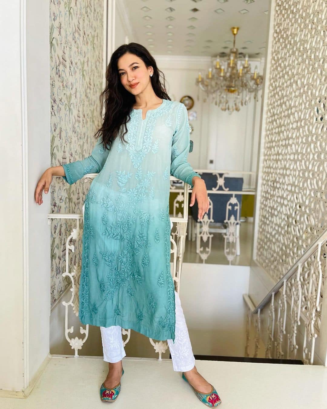 Gauahar Khan looks her casual best in blue lucknow chikan kurti