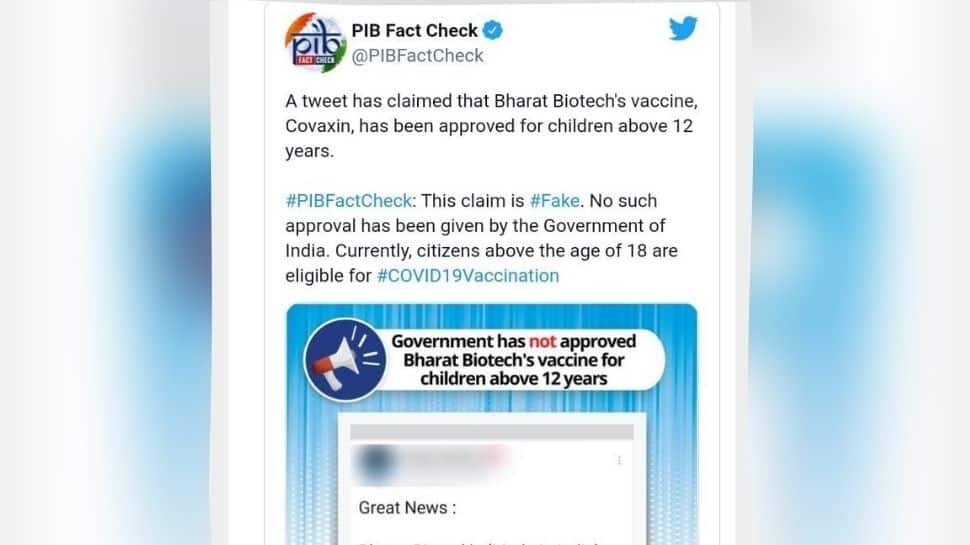 Fake news alert! Centre rubbishes report suggesting Covaxin approved for children above 12 years