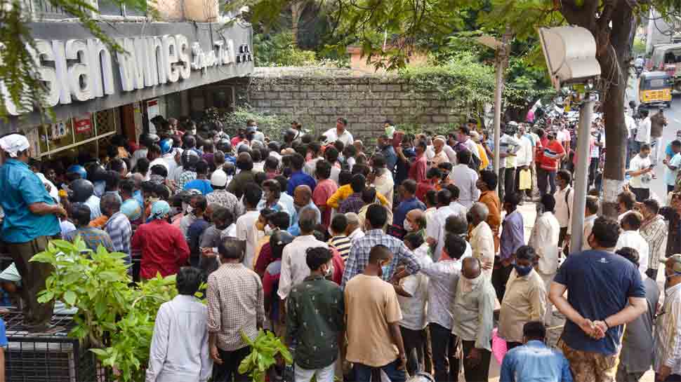 10-day lockdown in Telangana from May 12: Huge rush seen outside liquor shops