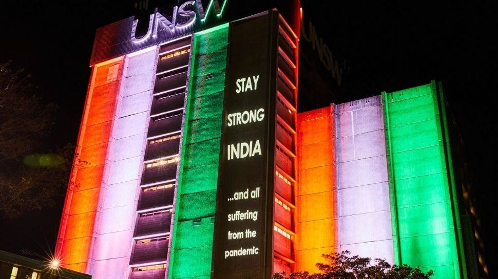 Australian varsity shows solidarity with India&#039;s fight against COVID-19, library illuminated with tricolour