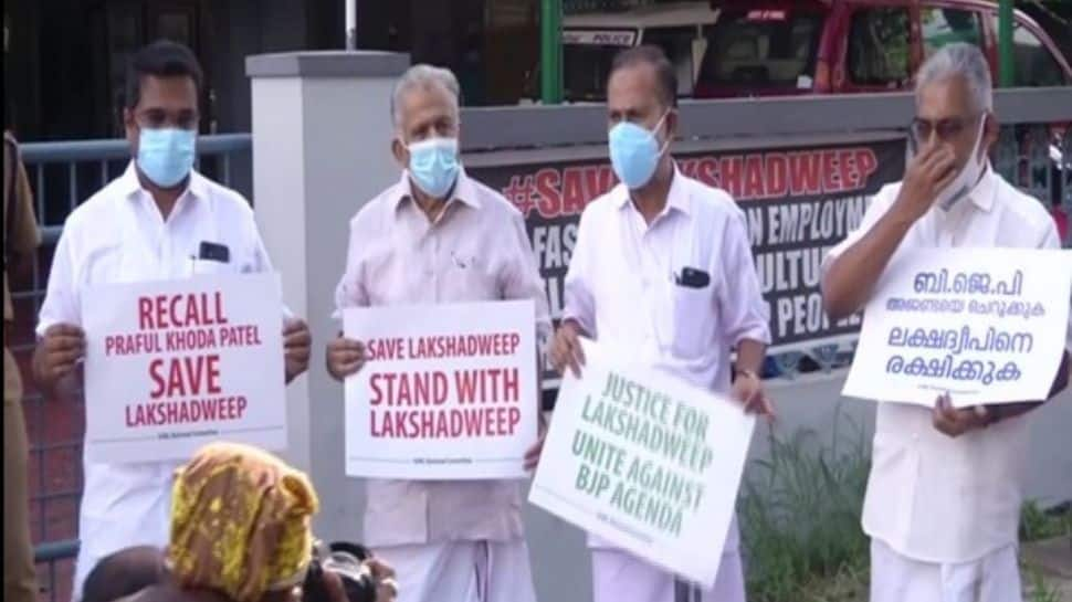 IUML protests outside Lakshadweep Administration Office in Kochi against new regulations