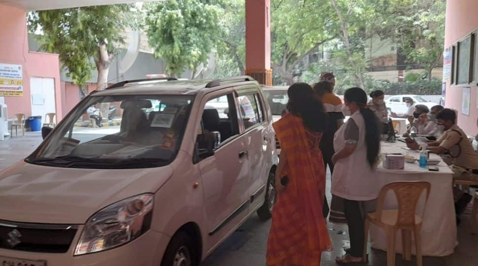 Delhi&#039;s first drive-through COVID-19 vaccination centre at Chhatrasal Stadium, see pics