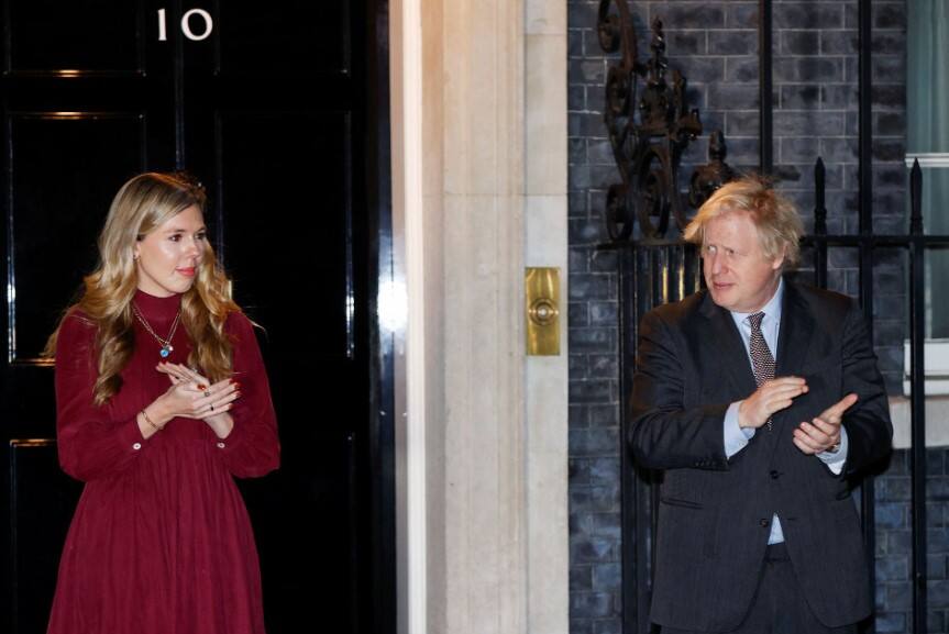 UK PM Boris Johnson and Carrie Symonds outside 10 Downing Street in London