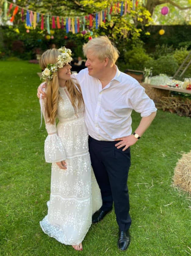 Boris Johnson with Carrie Symonds in the garden of 10 Downing Street in London