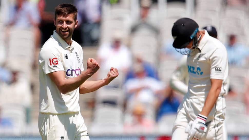 England paceman Mark Wood celebrates a dismissal on Day Two of the first Test against New Zealand at Lord's. (Source: Twitter)