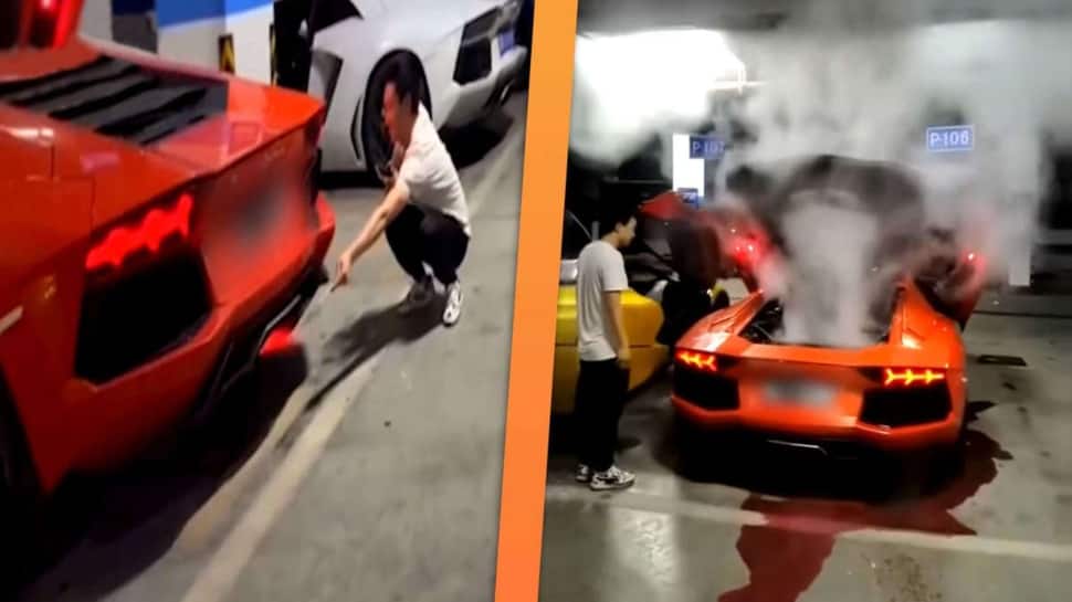 Unbelievable! Man shows cooking skills in his Lamborghini Aventador, narrowly escapes accident 