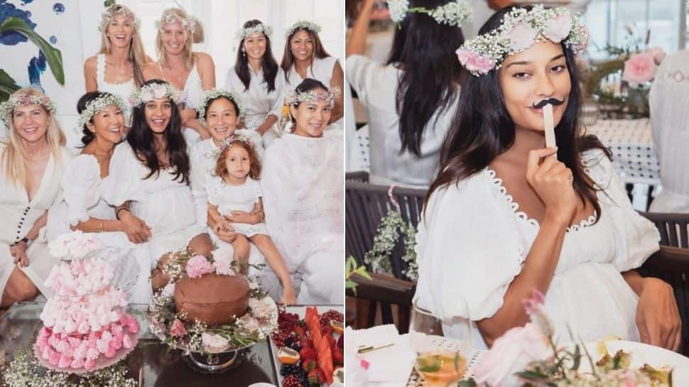 Preggers Lisa Haydon looks ethereal in white, enjoys her floral-themed baby shower! - See pics