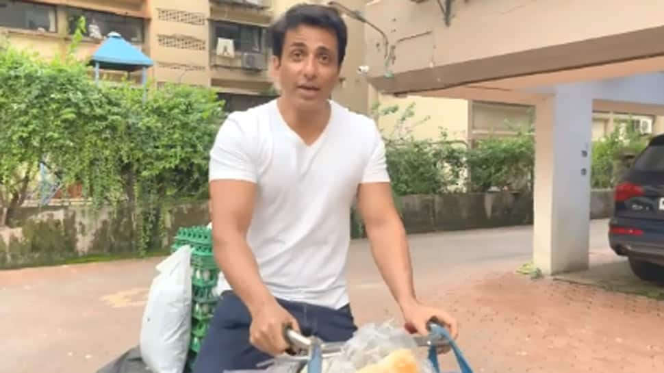 Viral video: Sonu Sood sells eggs and bread on his bicycle, calls out for free home delivery - Watch