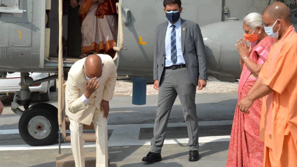 President Ram Nath Kovind bows, touches ground to pay obeisance at native village Paraunkh in Uttar Pradesh