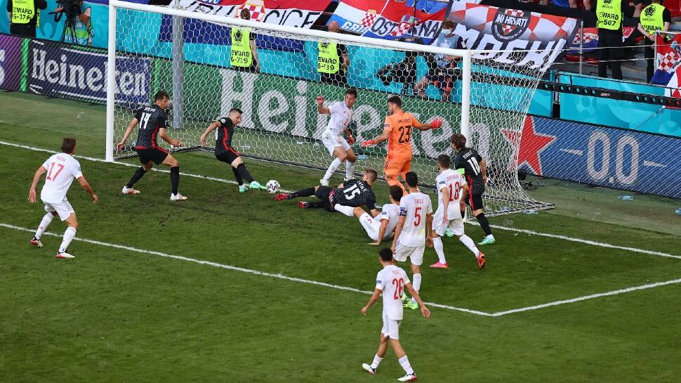 Croatia's Mislav Orsic scores his side second goal against Spain in their UEFA Euro 2020 last 16 match. (Source: Twitter)