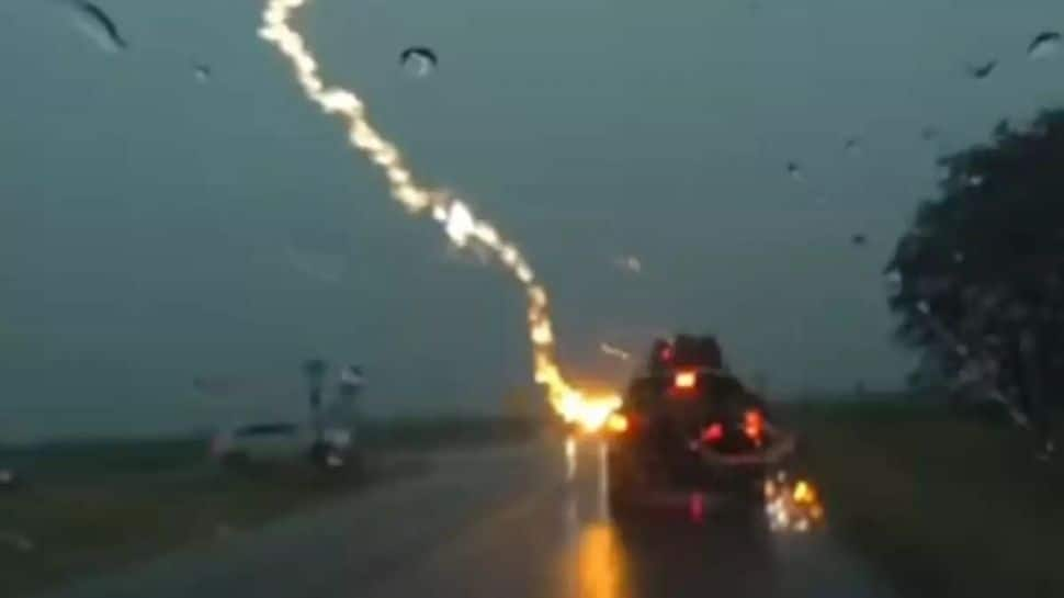 Caught on camera: Lightning strikes car carrying family of five - Watch