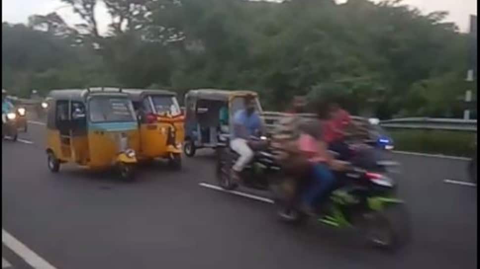 Dangerous auto-rickshaw race held on Chennai highway amid heavy traffic, watch viral video