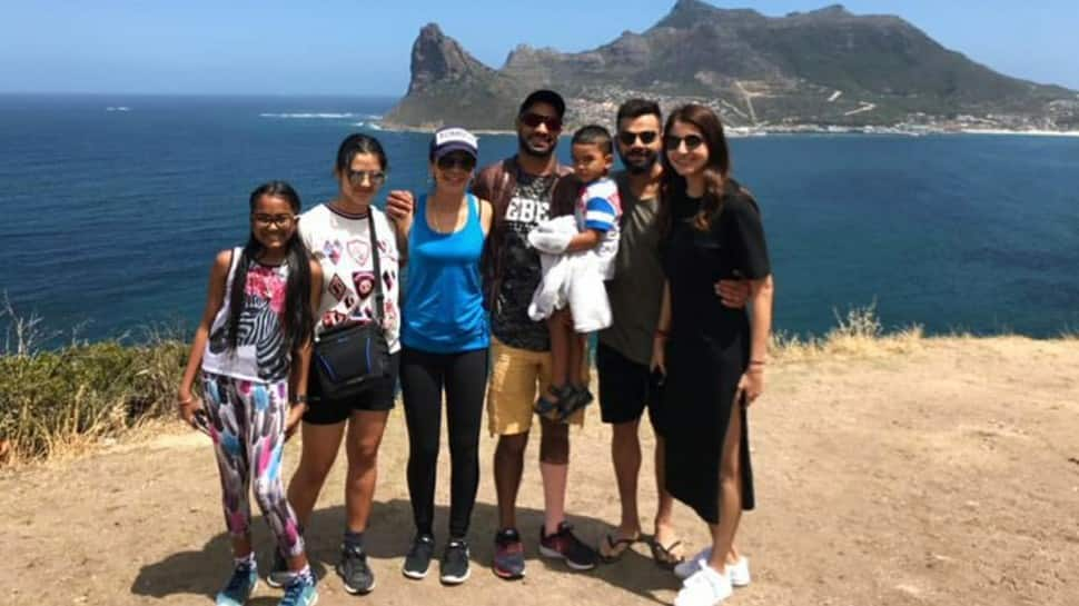 Shikhar Dhawan with wife Aesha and kids seen with India captain Virat Kohli and his wife Anushka Sharma in Cape Town. (Source: Twitter)