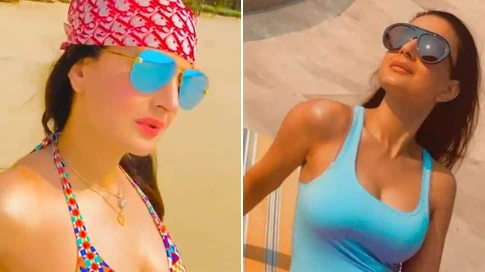 Ameesha Patel sets internet on fire, strikes sultry pose in colourful bikini! - Watch