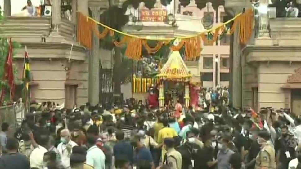 Crowd outside temple