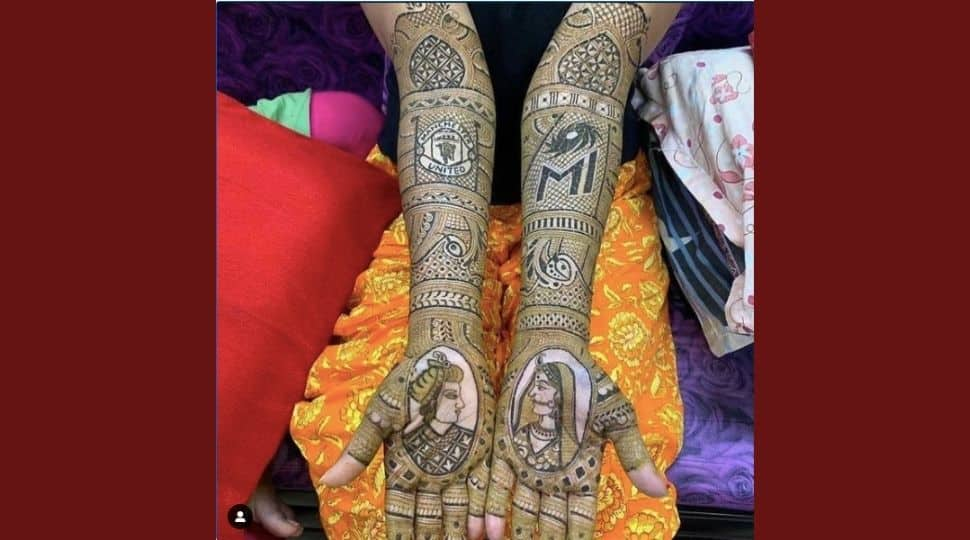 Sporty Bride! Woman gets Manchester United and Mumbai Indians logos on her Mehendi ceremony