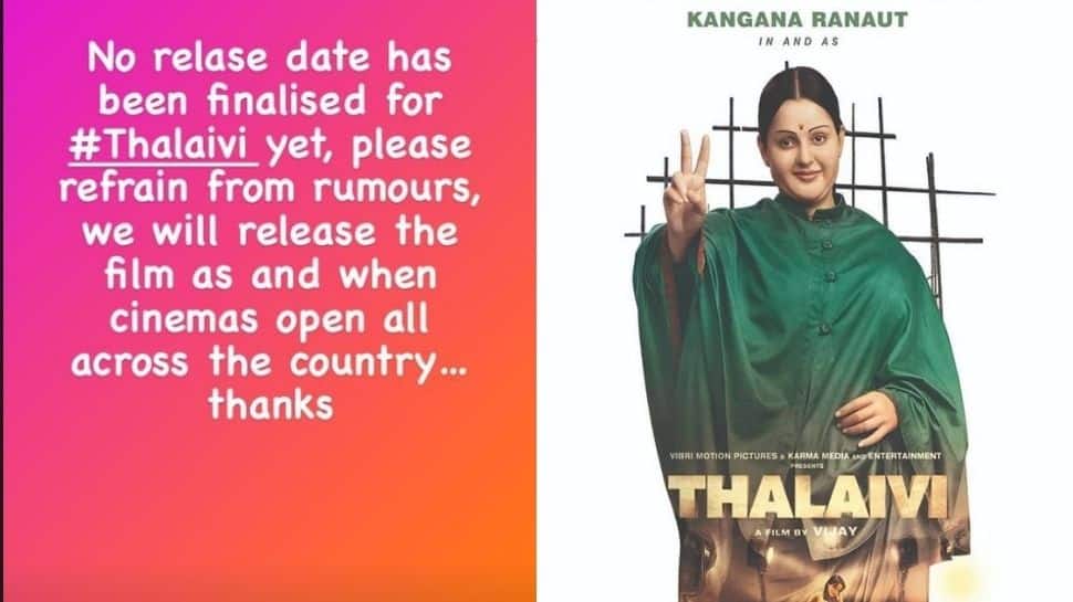Kangana Ranaut rubbishes rumours about Thalaivi's new release date, says ‘no date finalized yet’