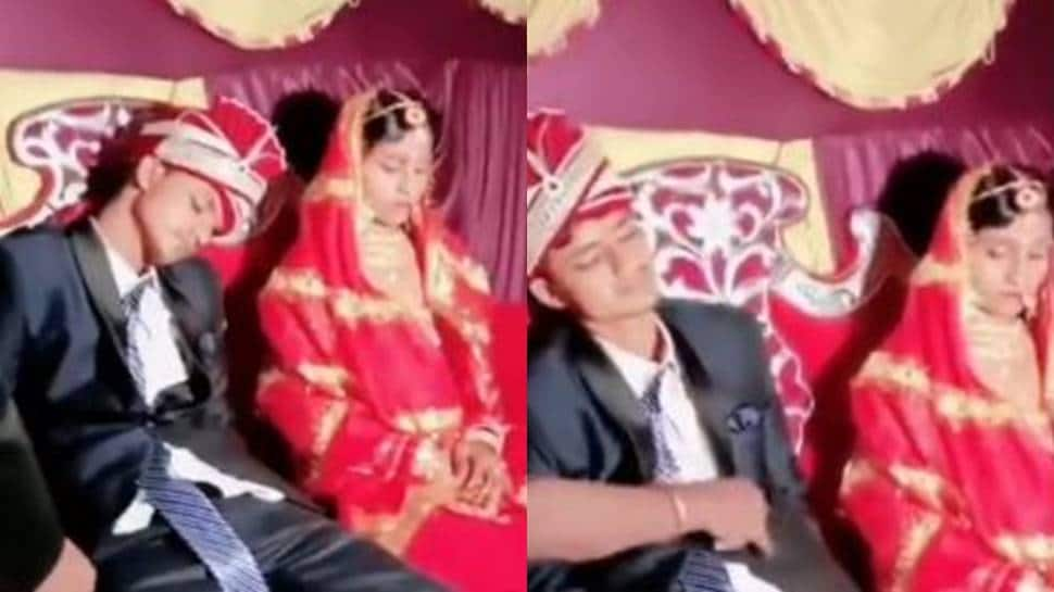 Dulha falls asleep on stage with bride sitting next to him, confused baaratis try to wake him up - Watch