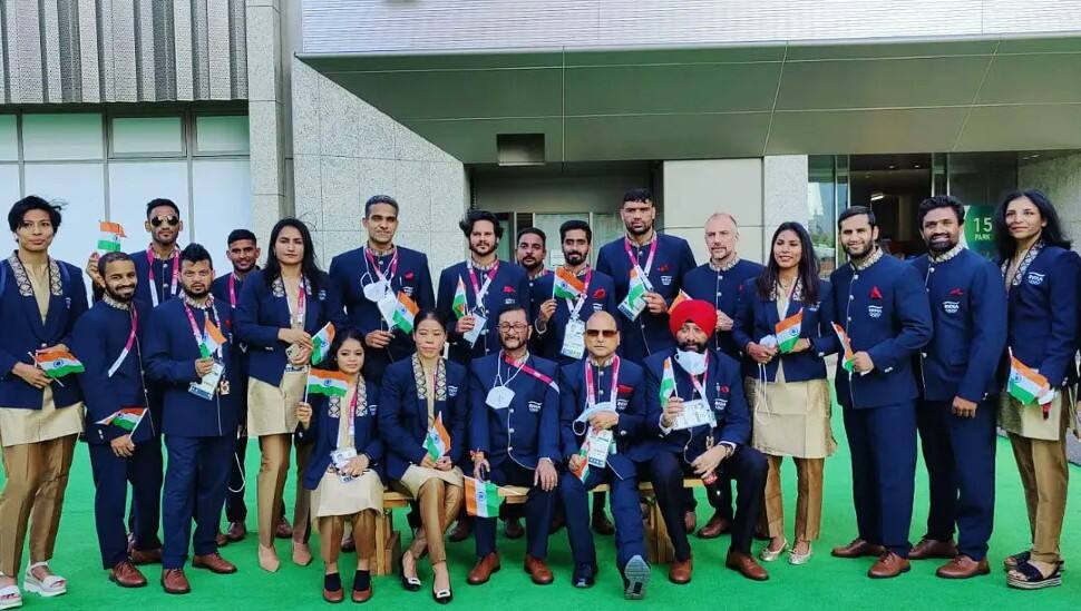 The entire Indian contingent which took part in the opening ceremony of the Tokyo Olympics. (Source: Twitter)