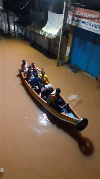 NDRF team carry out rescue work in flood-hit Chiplun in Ratnagiri district of Maharashtra, following heavy monsoon rains