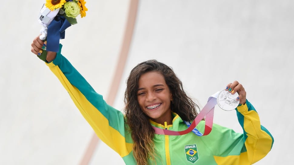 Brazil's Rayssa Leal, also 13 years of age, won the silver medal in the women's skateboarding street event at Tokyo Olympics. (Source: Twitter)