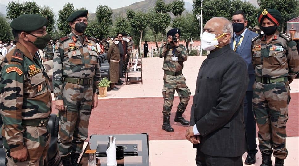 Ladakh Lieutenant Governor RK Mathur pays tribute to the martyrs of the Kargil war on the 22nd anniversary of Kargil Vijay Diwas, at Kargil War Memorial, Dras, in Kargil on Monday.