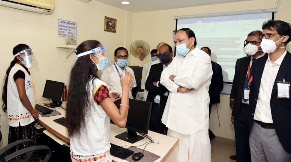 Naidu interacted with the trainees undergoing various courses at the Centre such as for electricians, hotel management, two-wheeler technicians, welding technicians, false ceiling, AC technicians as well as women associated with the jute bags initiative of GMRVF. 