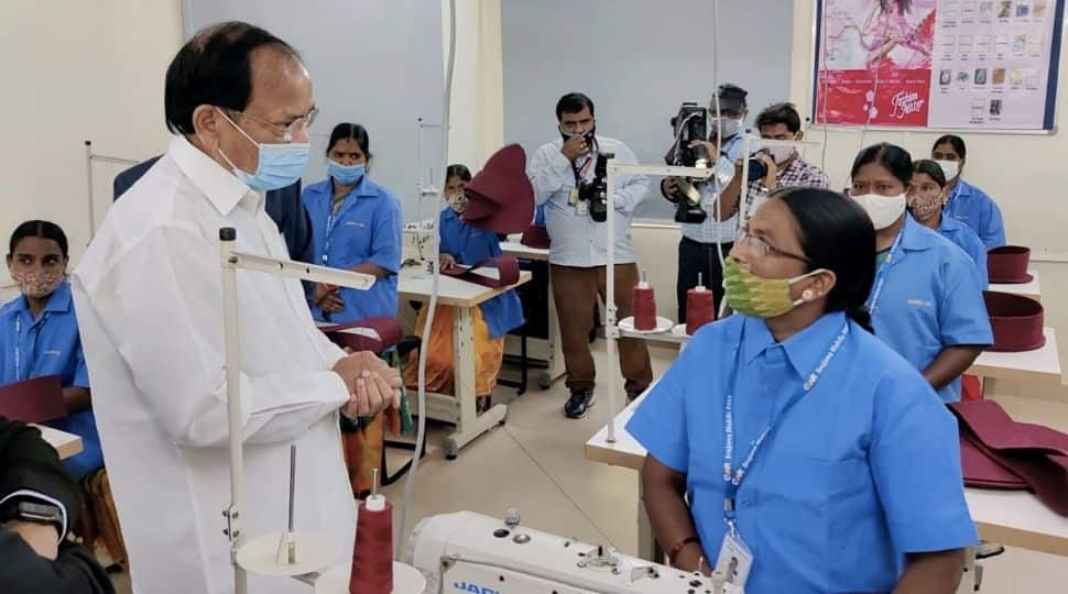 Vice President M. Venkaiah Naidu on Sunday (August 1) visited GMR Varalakshmi Centre for Empowerment and Livelihoods at Hyderabad's Shamshabad.