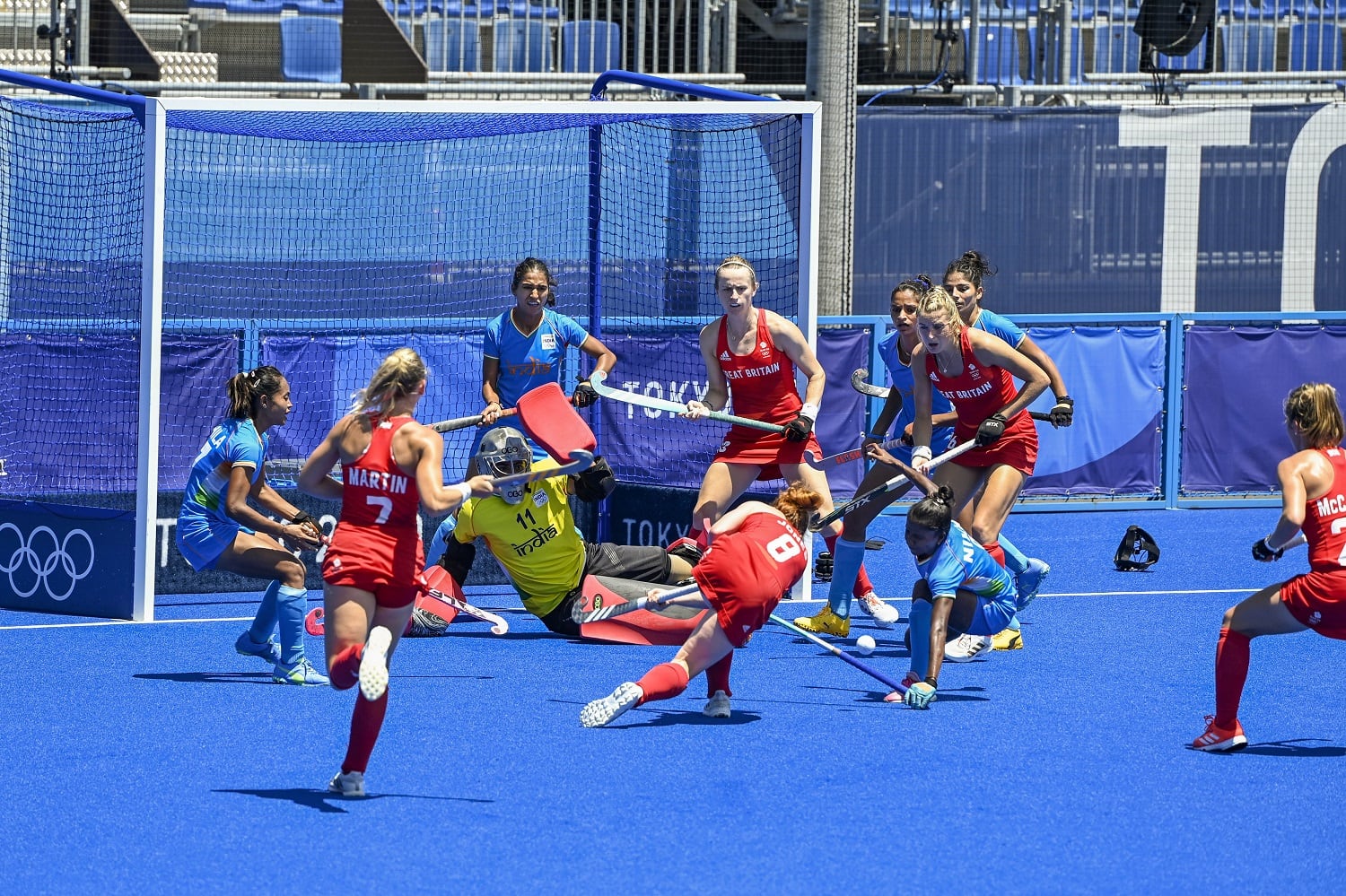 Indian goalie stands against British girls