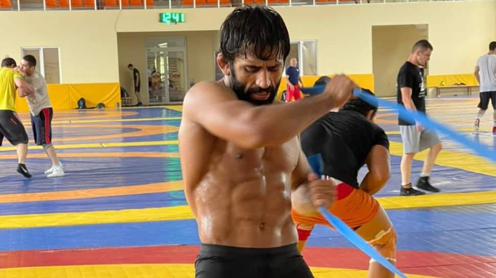 Wrestler Bajrang Punia at a training session ahead of the Tokyo Olympics 2020. (Source: Twitter)