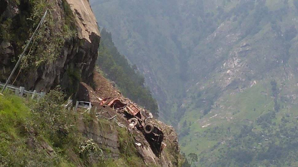 One truck and bus got buried under the rubble 