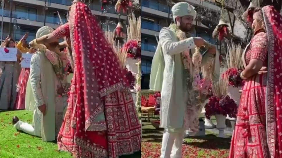 Groom goes down on one knee during varmala ceremony- Watch adorable video 