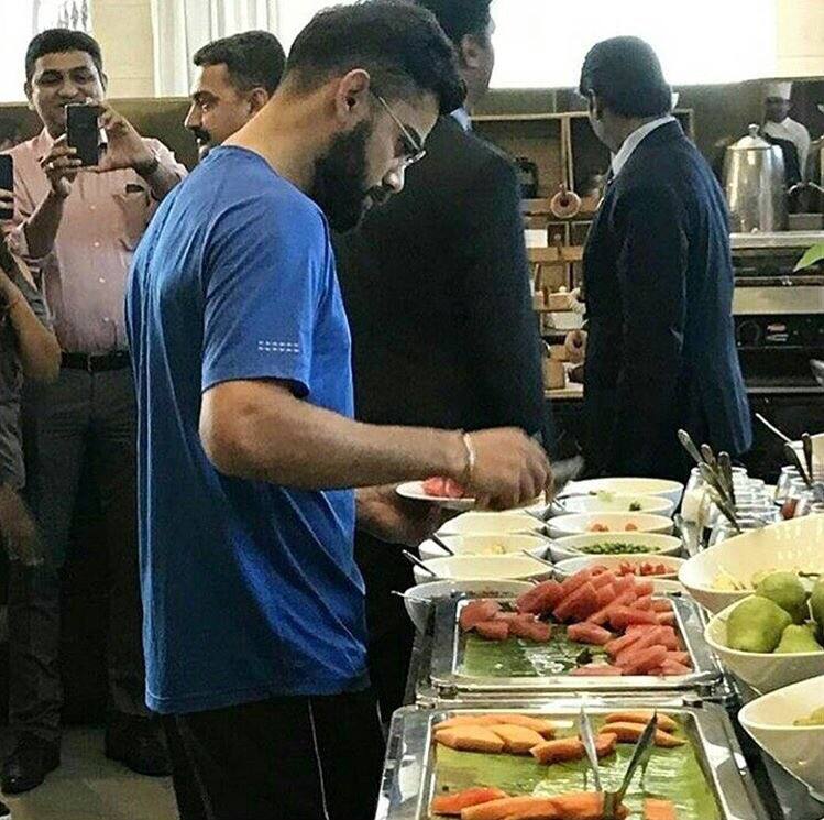 Indian cricket team captain Virat Kohli's Yo-Yo Test score is 19. Kohli has stated he eats lots of vegetables, some eggs, 2 cups of coffee, quinoa and lots of spinach. (Source: Twitter)