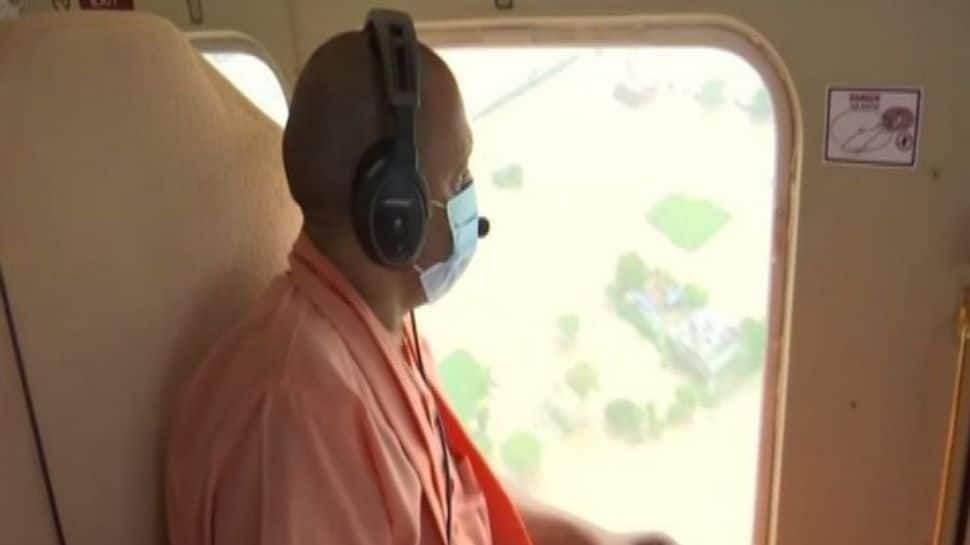 UP CM Yogi Adityanath conducts aerial survey in Ghazipur, meets flood victims