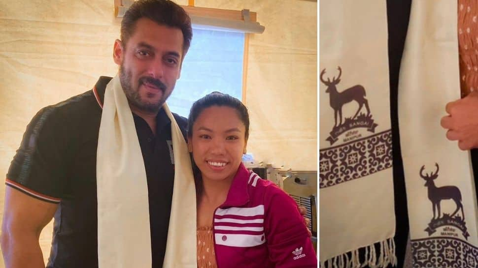 Salman Khan trolled on Twitter for wearing stole with Sangai deer print in picture with Mirabai Chanu