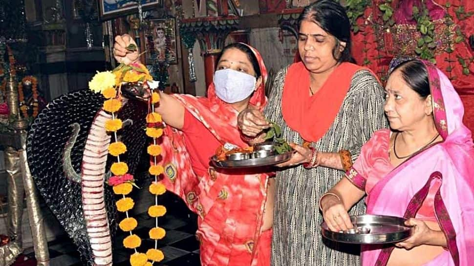 Devotees worshipped at a temple in Bhopal