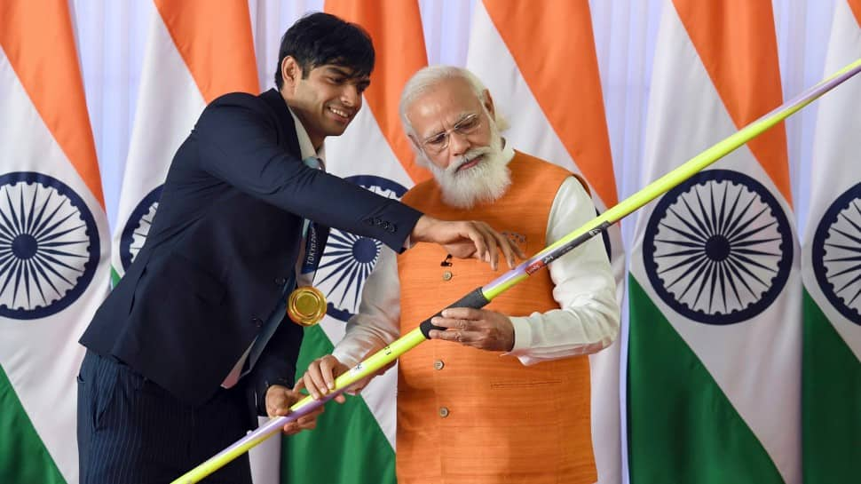 Tokyo Olympics gold medallist Neeraj Chopra attended a reception hosted by PM Narendra Modi, a day before heading to his home in Samalkha near Panipat, Haryana. (Photo: ANI)