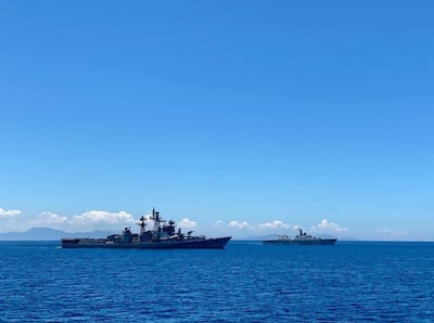 Indian Navy ships INS Ranvijay and INS Kora in South China Sea 