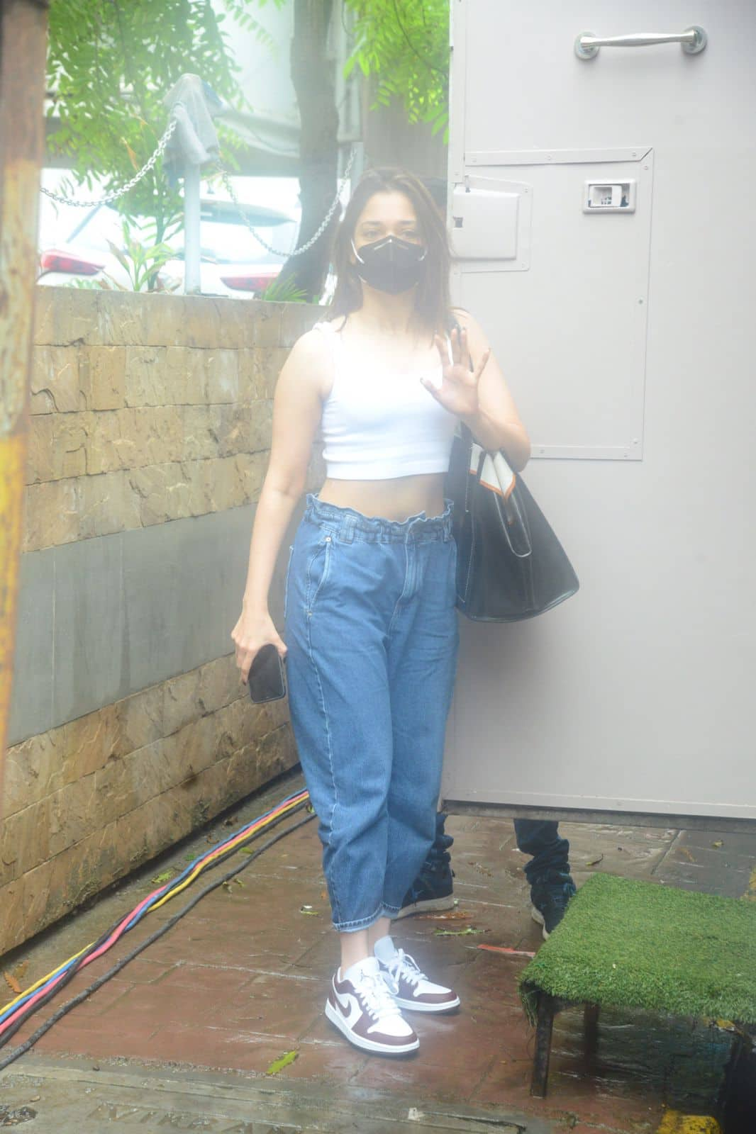 Tamannaah Bhatia waves at the pap