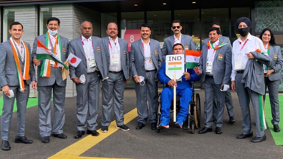 Arhan Bagati, Deputy Chef de Mission Indian Paralympic Contingent to Tokyo 2020 Paralympic Game, with flagbearer of the Indian contingent for the opening ceremony Javelin thrower Tek Chand, in Tokyo ahead of the opening ceremony. (Photo: PTI)