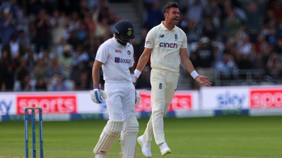 Indian skipper Virat Kohli is dismissed by James Anderson for the seventh time in his Test career on Day 1 of the third Test at Headingley. (Photo: Reuters)