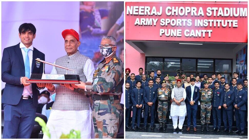 Rajnath Singh felicitates Neeraj Chopra, renames Pune&#039;s ASI stadium after Olympic gold medalist