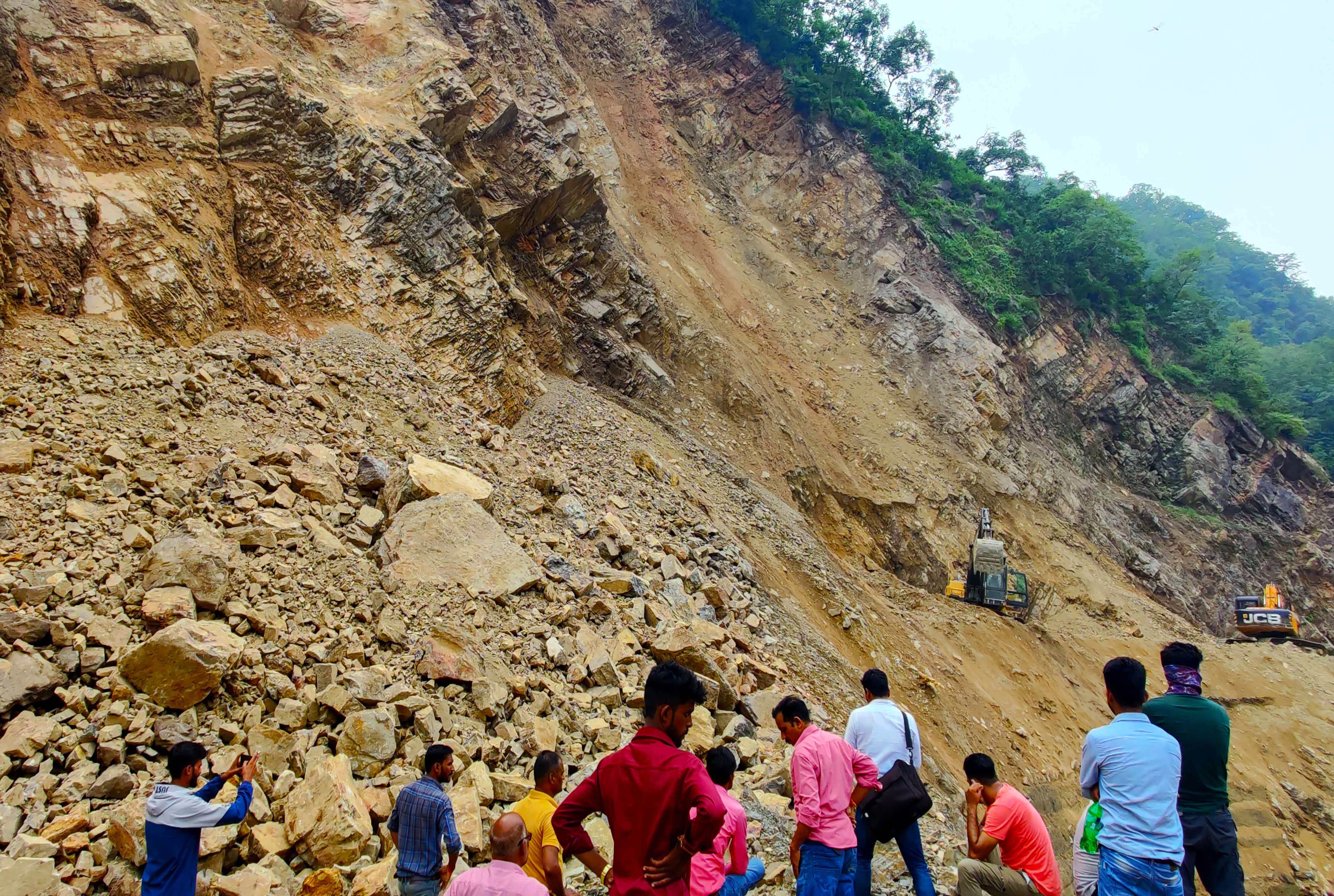 Landslide debris blocked Rishikesh-Gangotri highway road