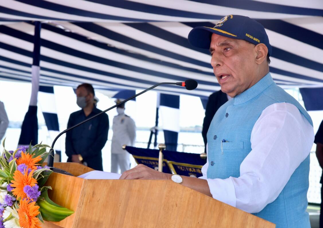 Rajnath Singh speaking during the ceremony